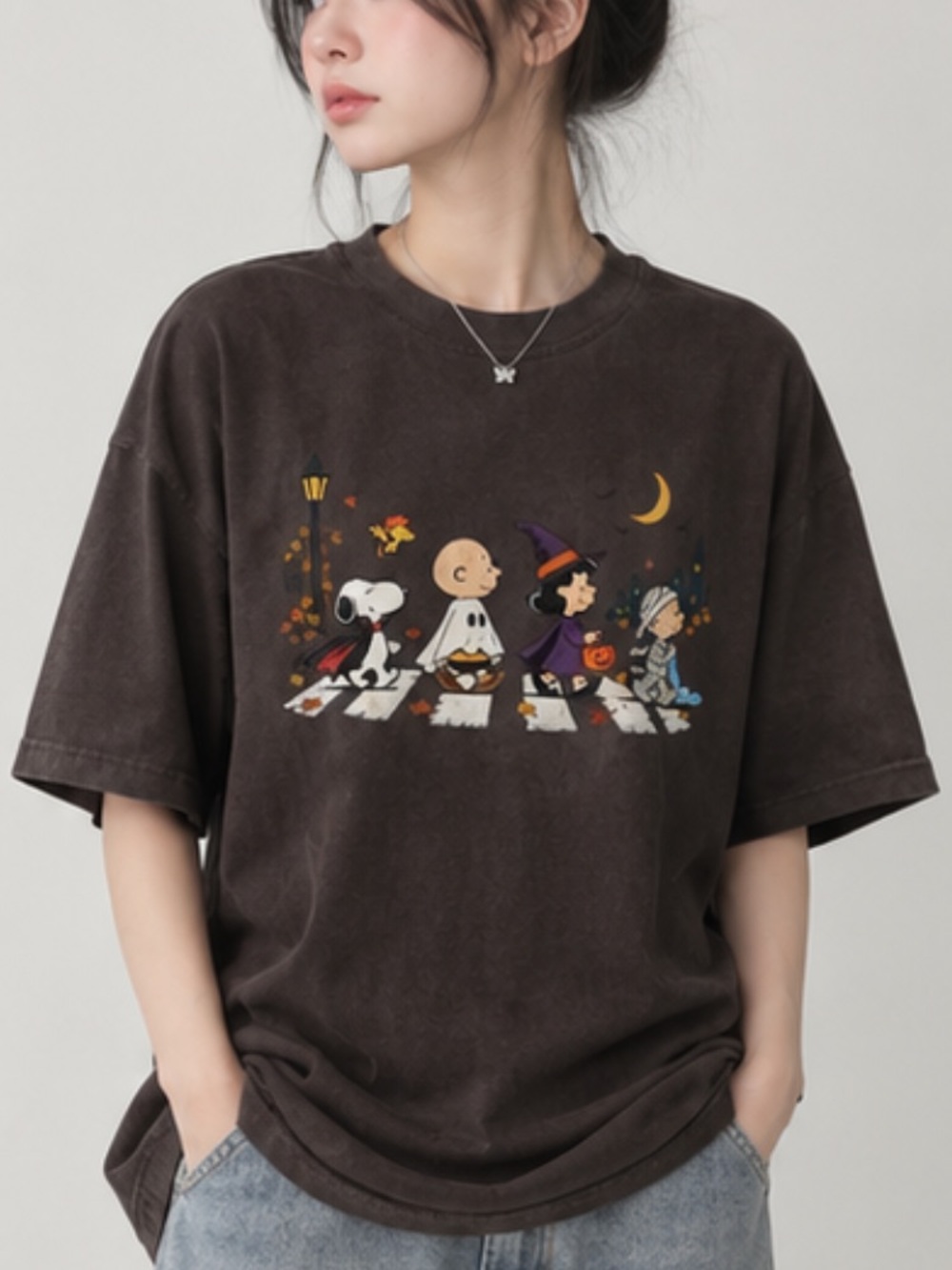 Peanuts Brown Snoopy Fall Halloween Graphic Tee